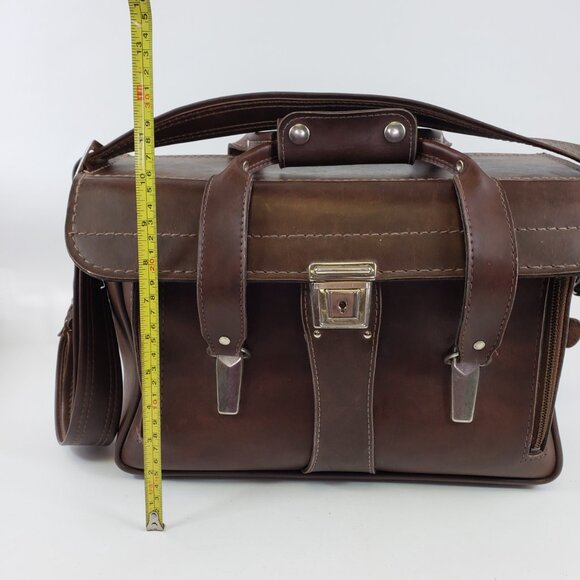 Vintage Brown Leather Hard Side Zipper Drop Front Camera Bag Case 14"X 10"X 7" - Picture 14 of 16